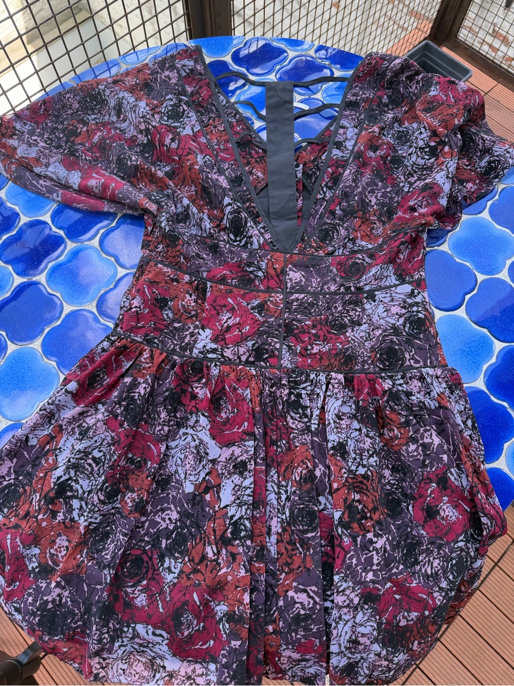 Free People Floral V-Neck Mini Dress in Burgundy, Black, Lavender